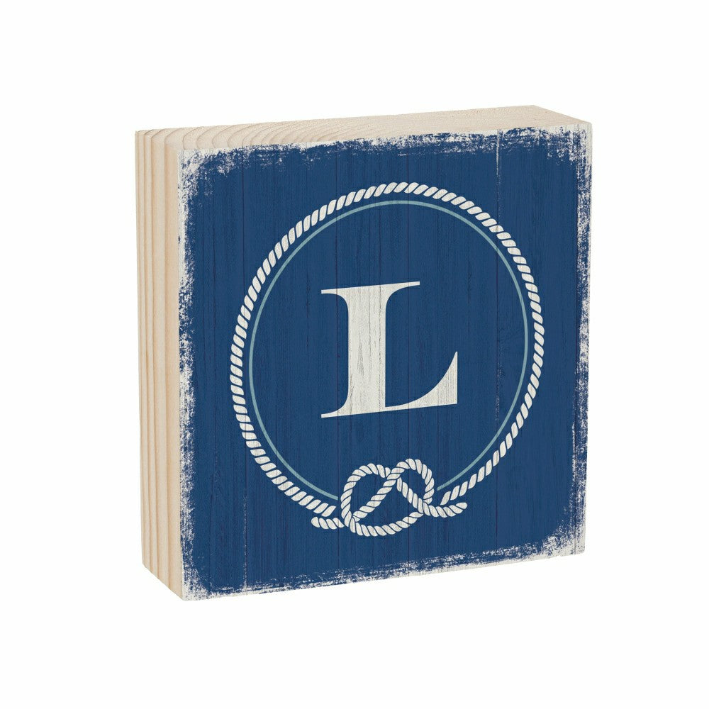 Plow & Hearth Coastal Monogram Nautical Sign Wood Block "L", 6"x6"