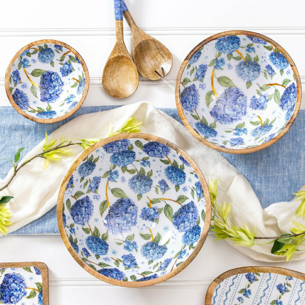 Plow & Hearth VivaStyle Bowl, Wood Bowl Set, Hydrangea, Set of 3
