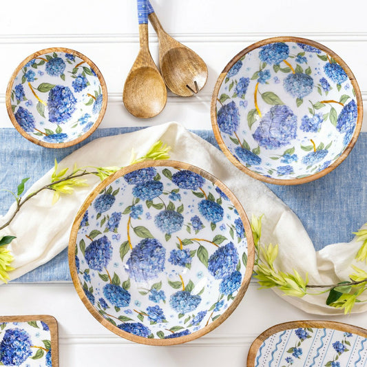 Plow & Hearth VivaStyle Bowl, Wood Bowl Set, Hydrangea, Set of 3