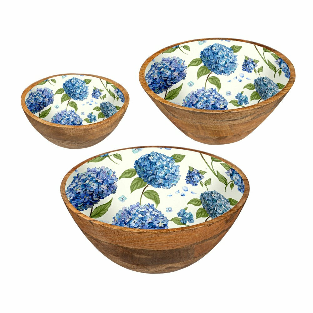 Plow & Hearth VivaStyle Bowl, Wood Bowl Set, Hydrangea, Set of 3