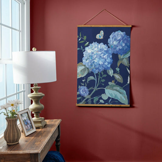 Plow & Hearth VivaStyle Hydrangea Haven Indoor Wall Décor Canvas Tapestry, Hydrangea