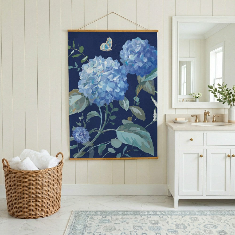 Plow & Hearth VivaStyle Hydrangea Haven Indoor Wall Décor Canvas Tapestry, Hydrangea