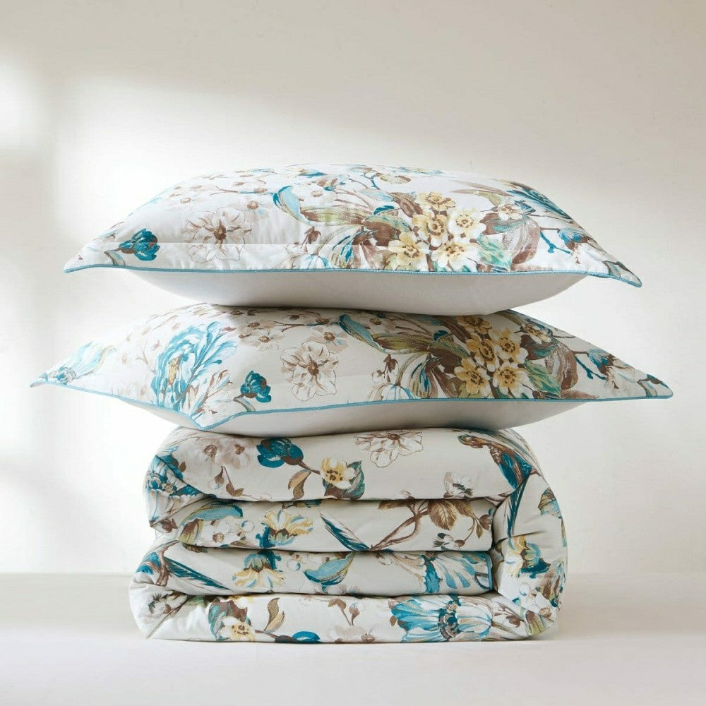 Plow & Hearth Bird And Hydrangea Reversible Cotton Duvet Cover Set