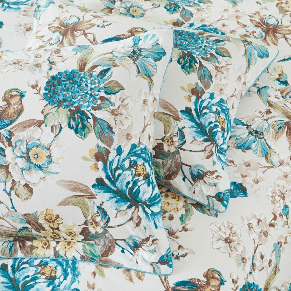 Plow & Hearth Bird And Hydrangea Reversible Cotton Duvet Cover Set