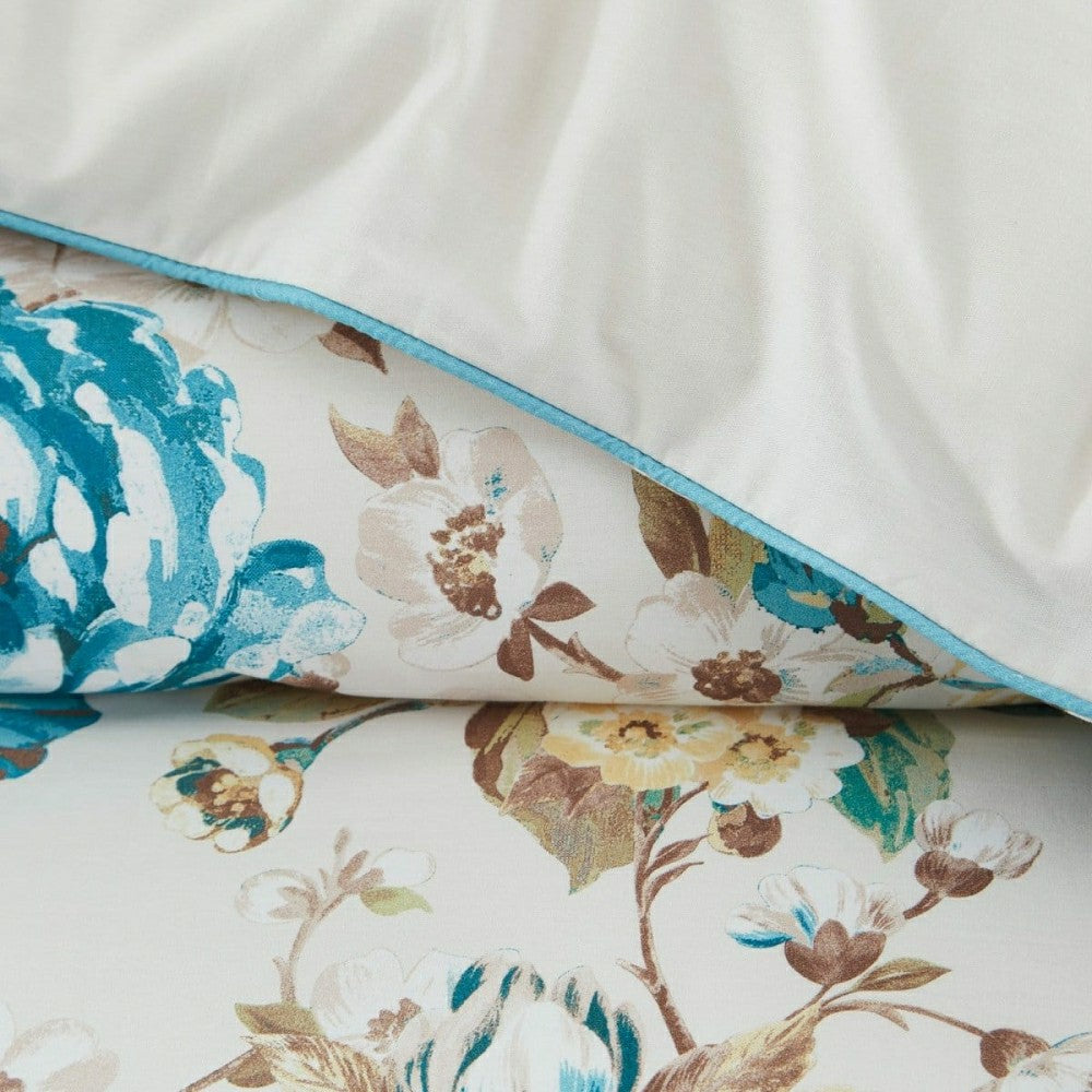 Plow & Hearth Bird And Hydrangea Reversible Cotton Duvet Cover Set
