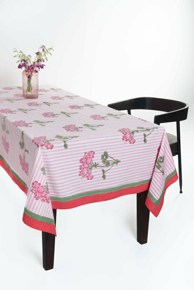 Plow & Hearth Pink Hydrangea Blockprint Tablecloth