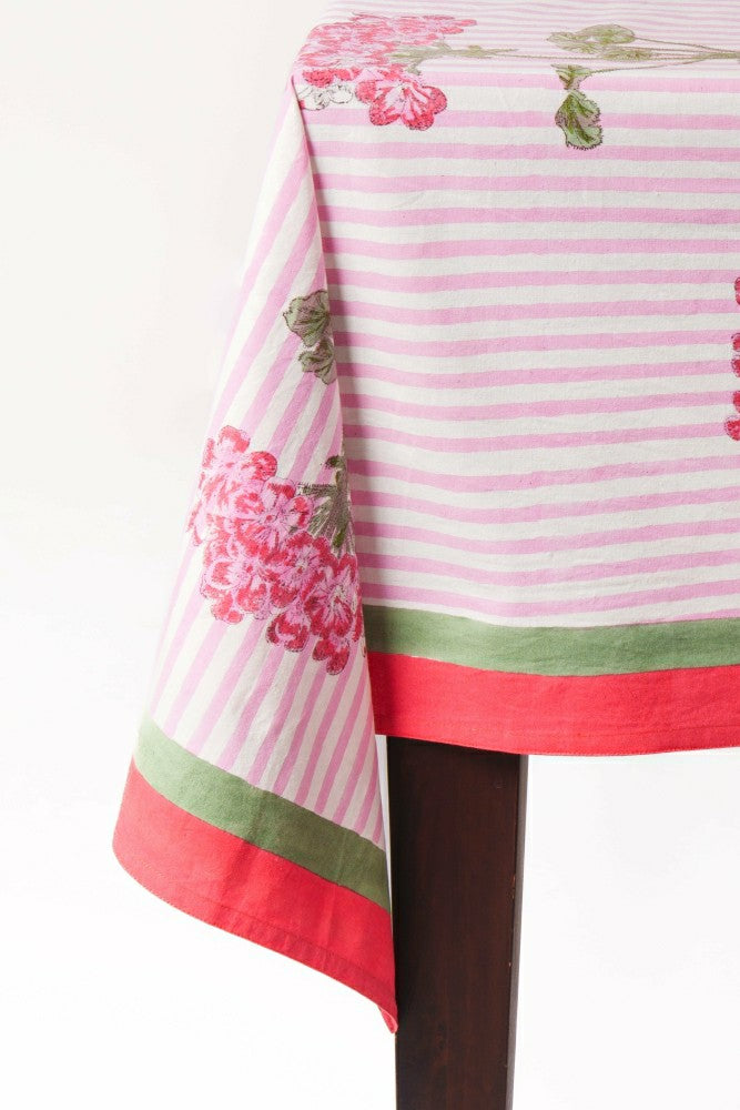Plow & Hearth Pink Hydrangea Blockprint Tablecloth