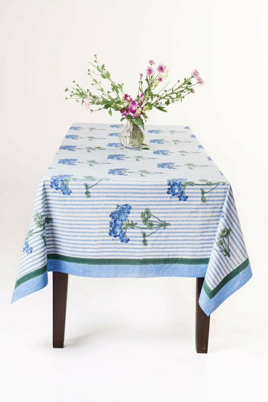 Plow & Hearth Blue Hydrangea Blockprint Tablecloth