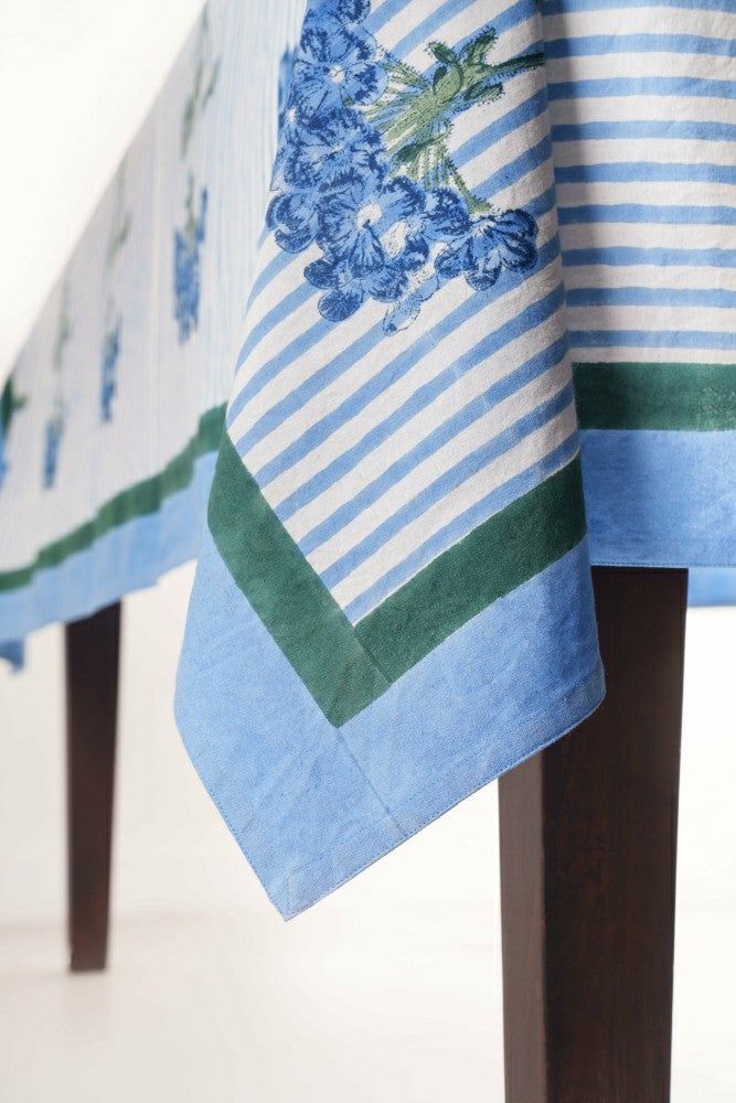 Plow & Hearth Blue Hydrangea Blockprint Tablecloth