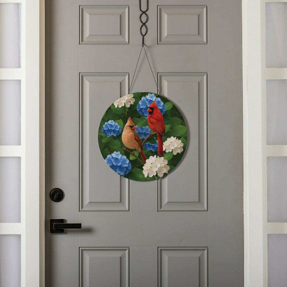 Plow & Hearth Cardinal Couple Among Hydrangea 16"D Door Décor