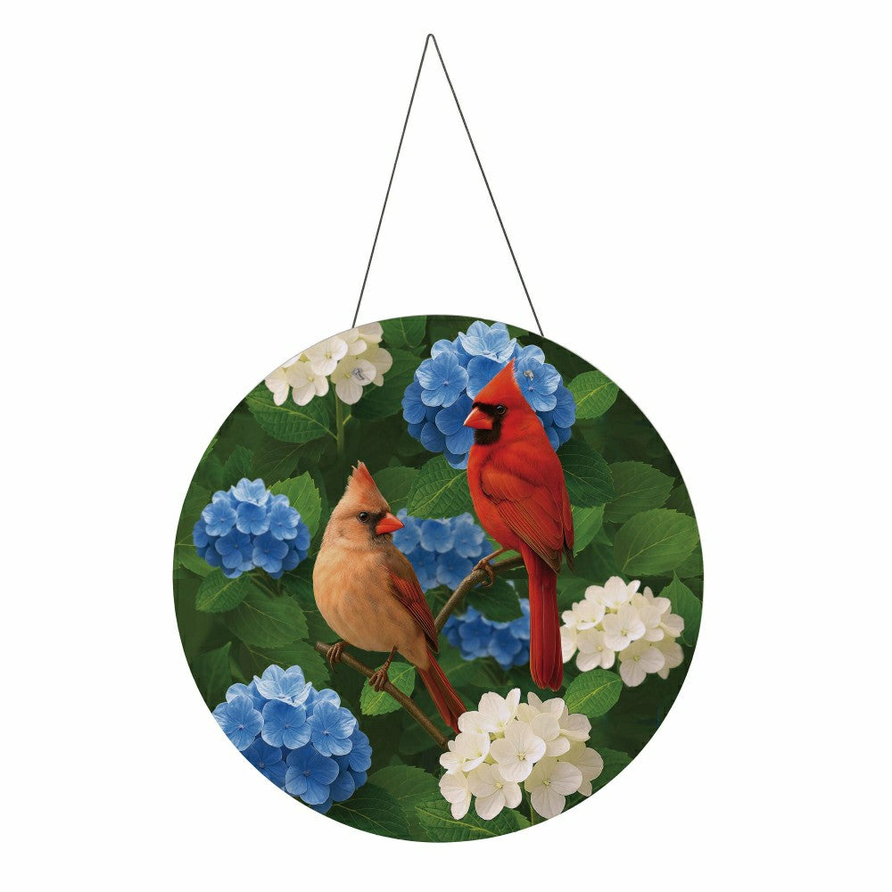 Plow & Hearth Cardinal Couple Among Hydrangea 16"D Door Décor
