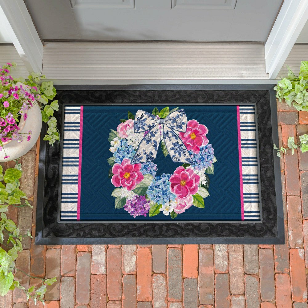 Plow & Hearth Chinoiserie Bow Floral Wreath Embossed Mat