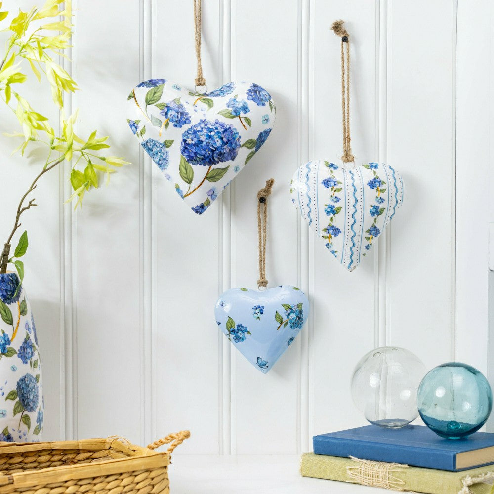 Plow & Hearth VivaStyle Ornament, Metal Ornament, Hydrangea Heart, Set of 3