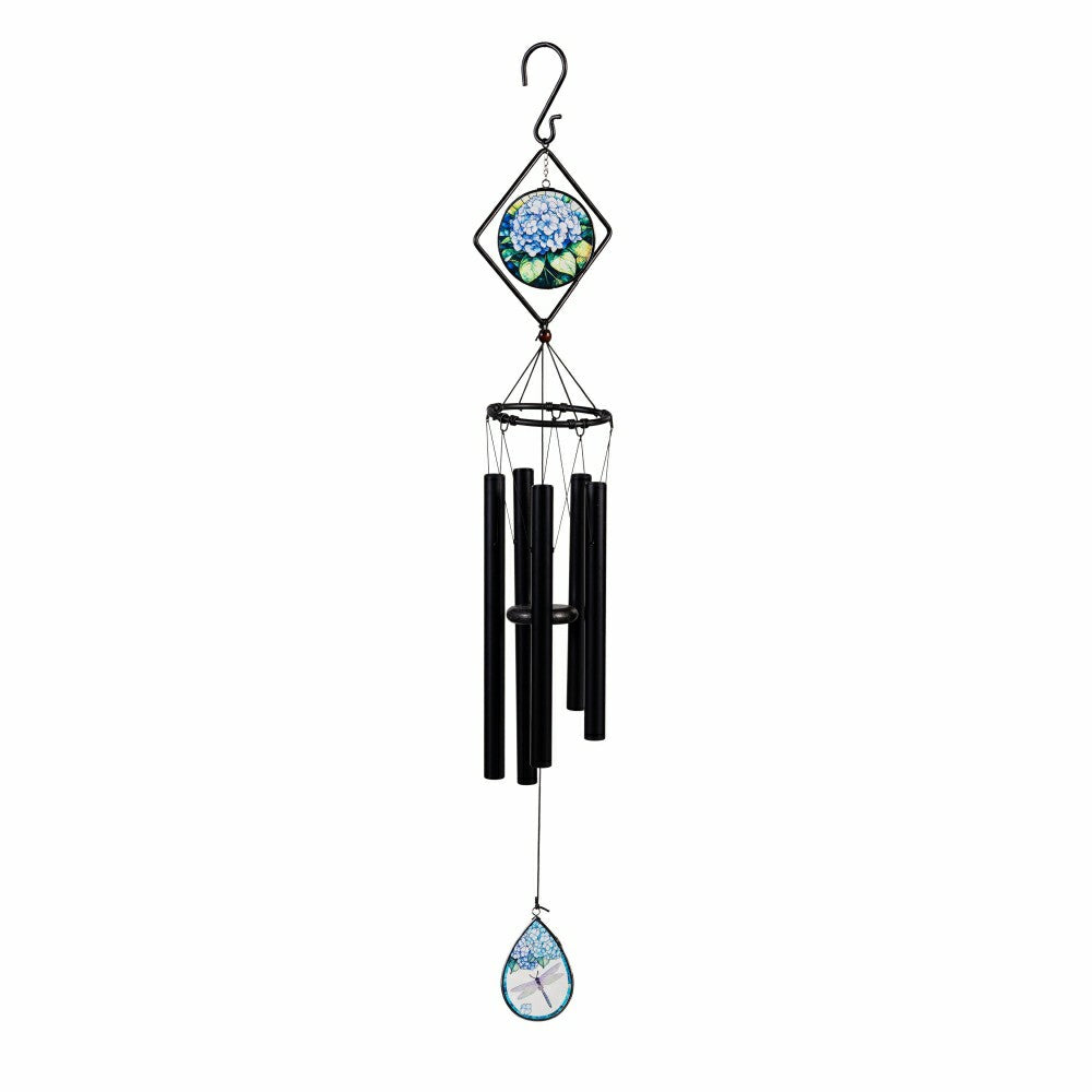 Plow & Hearth Avria Stained Glass Hand-Tuned Wind Chime, Hydrangeas, 36"