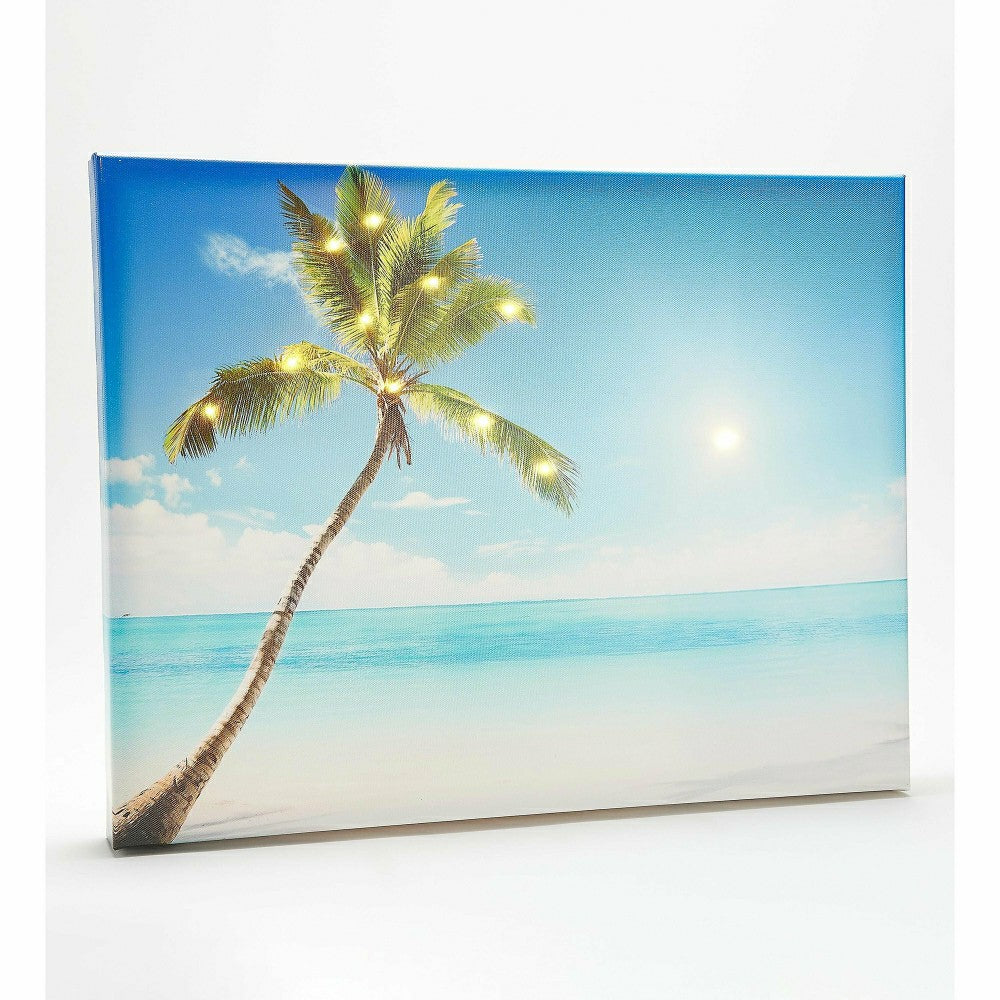 Plow & Hearth Seaside Palm Illuminated Outdoor Canvas