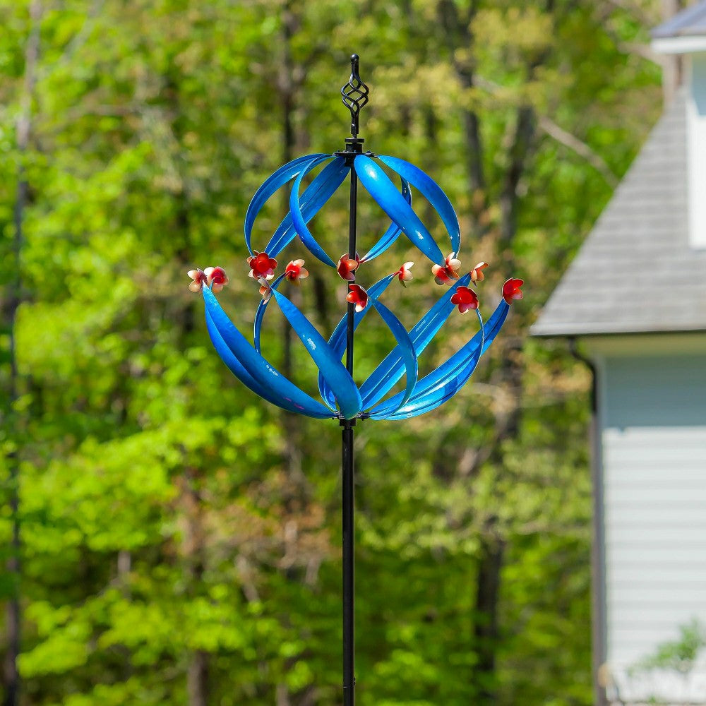 Plow & Hearth Cool Spiral With Copper Flowers Metal Wind Spinner, 85" H