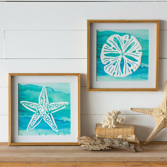 Plow & Hearth Sand Dollar and Starfish Framed Wall Art, Set of 2
