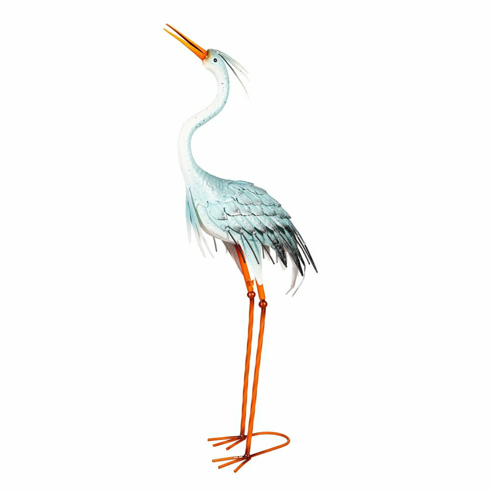 Plow & Hearth Blue Coastal Garden Statue, Metal Looking Heron Statue, 35"H