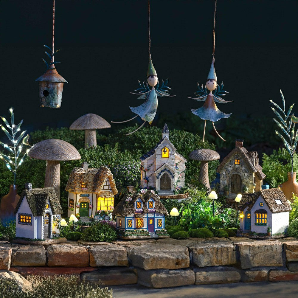 Plow & Hearth Miniature Fairy Garden Solar Flower Shop