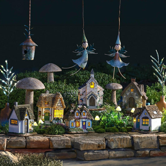 Plow & Hearth Miniature Fairy Garden Solar Flower Shop