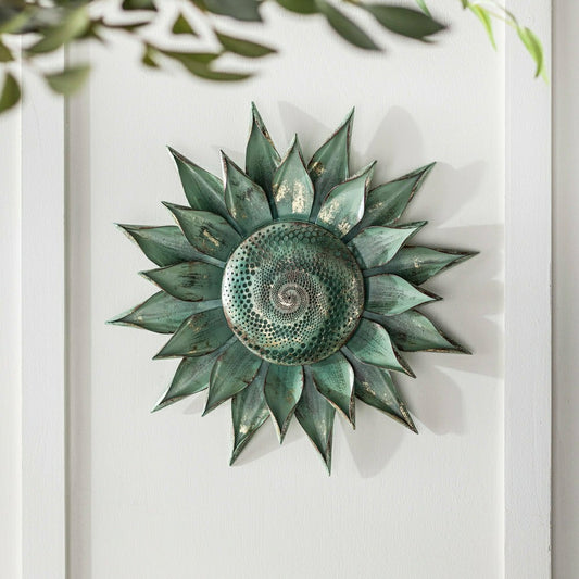 Plow & Hearth Teal Succulent Distressed Metal Wall Art