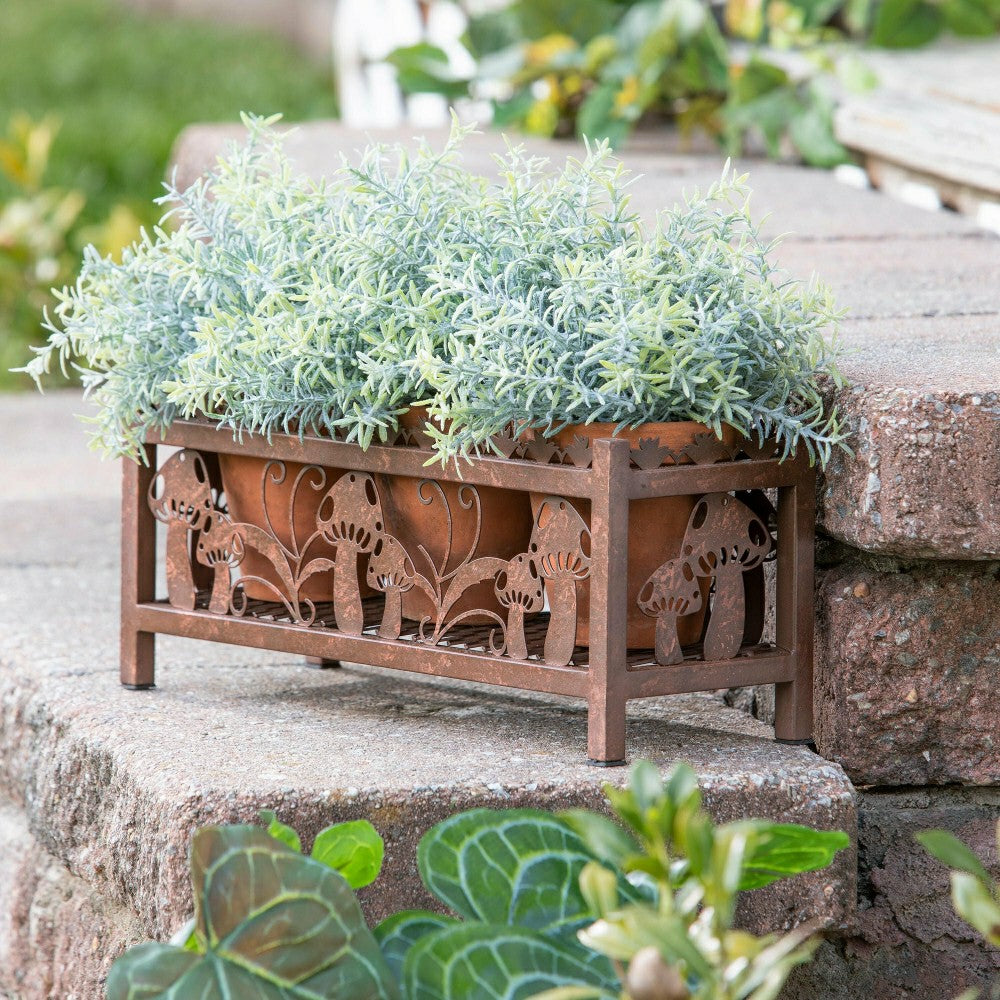 Plow & Hearth Garden of Wonder Planter, Laser-Cut Metal, Mushroom Decals