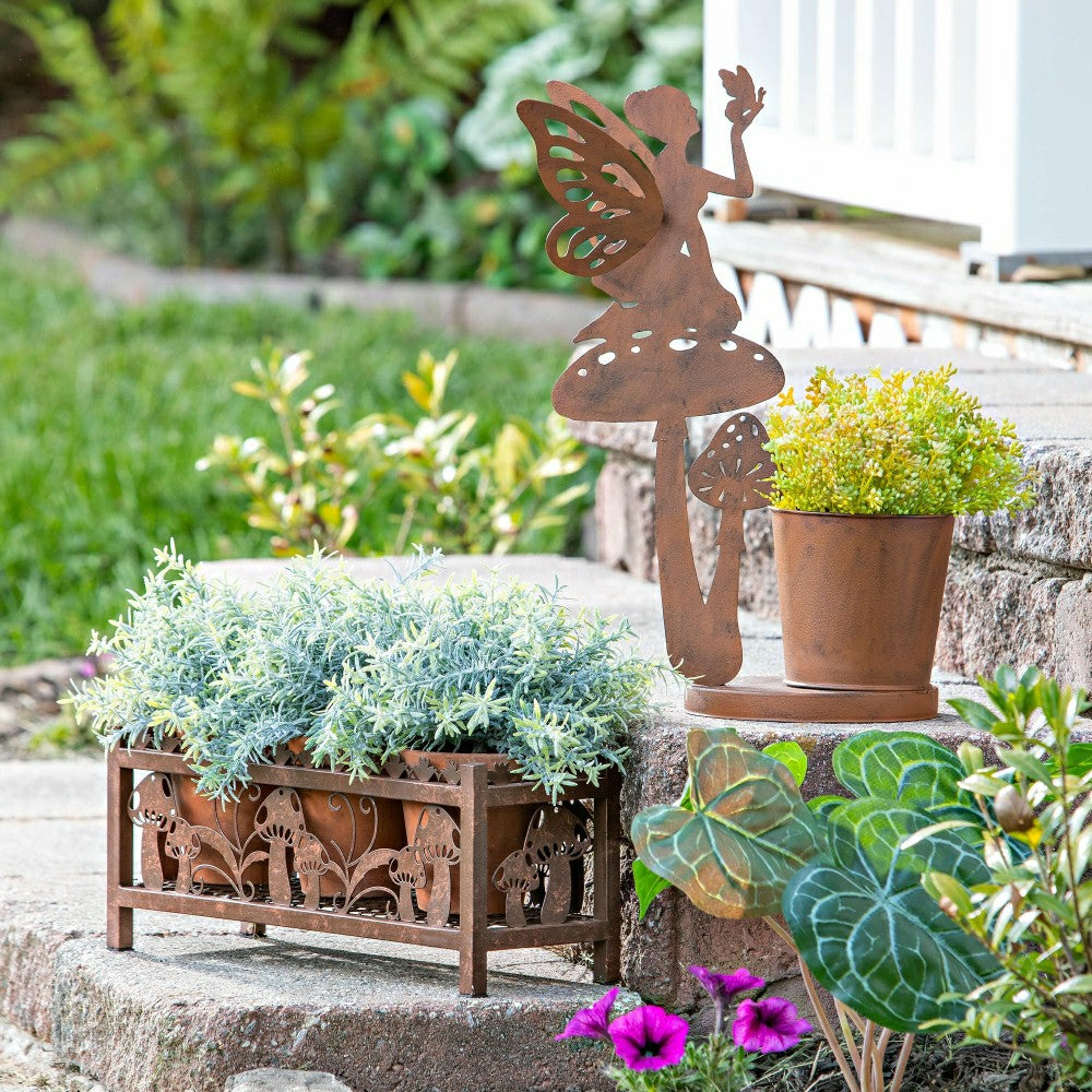 Plow & Hearth Garden of Wonder Planter, Laser-Cut Metal, Mushroom Decals