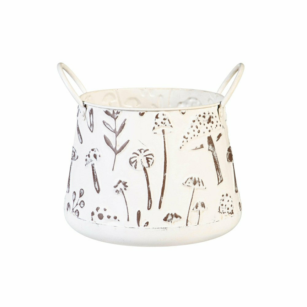 Plow & Hearth Garden of Wonder Planter, Metal Planters with Handles, Embossed Mushro