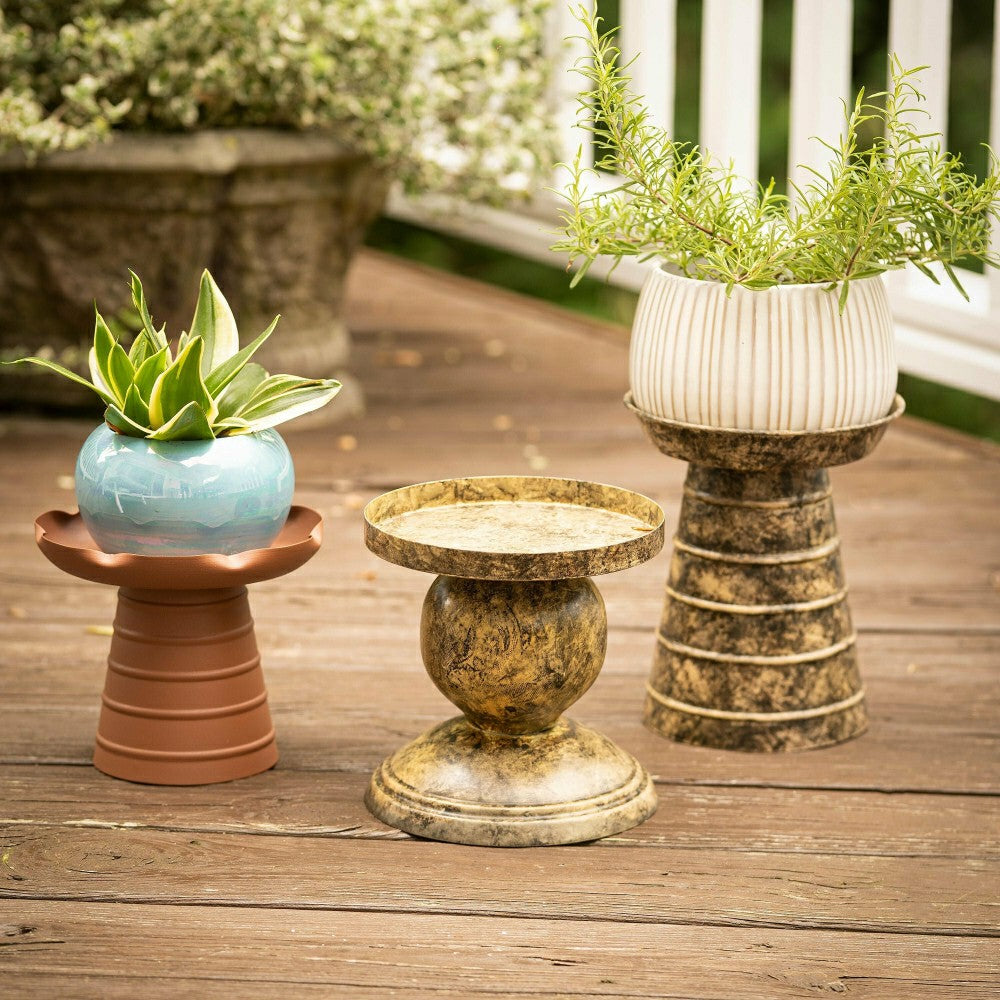 Plow & Hearth Garden of Wonder Plant Stand, Multi-Color Metal Riser, Set of 3