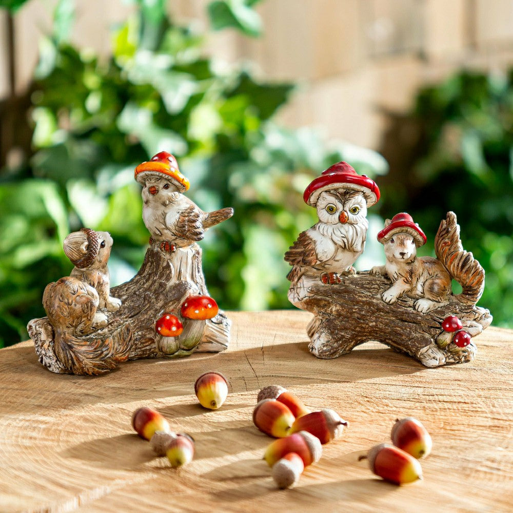 Plow & Hearth Resin Mushroom Animals Statue, 5"H