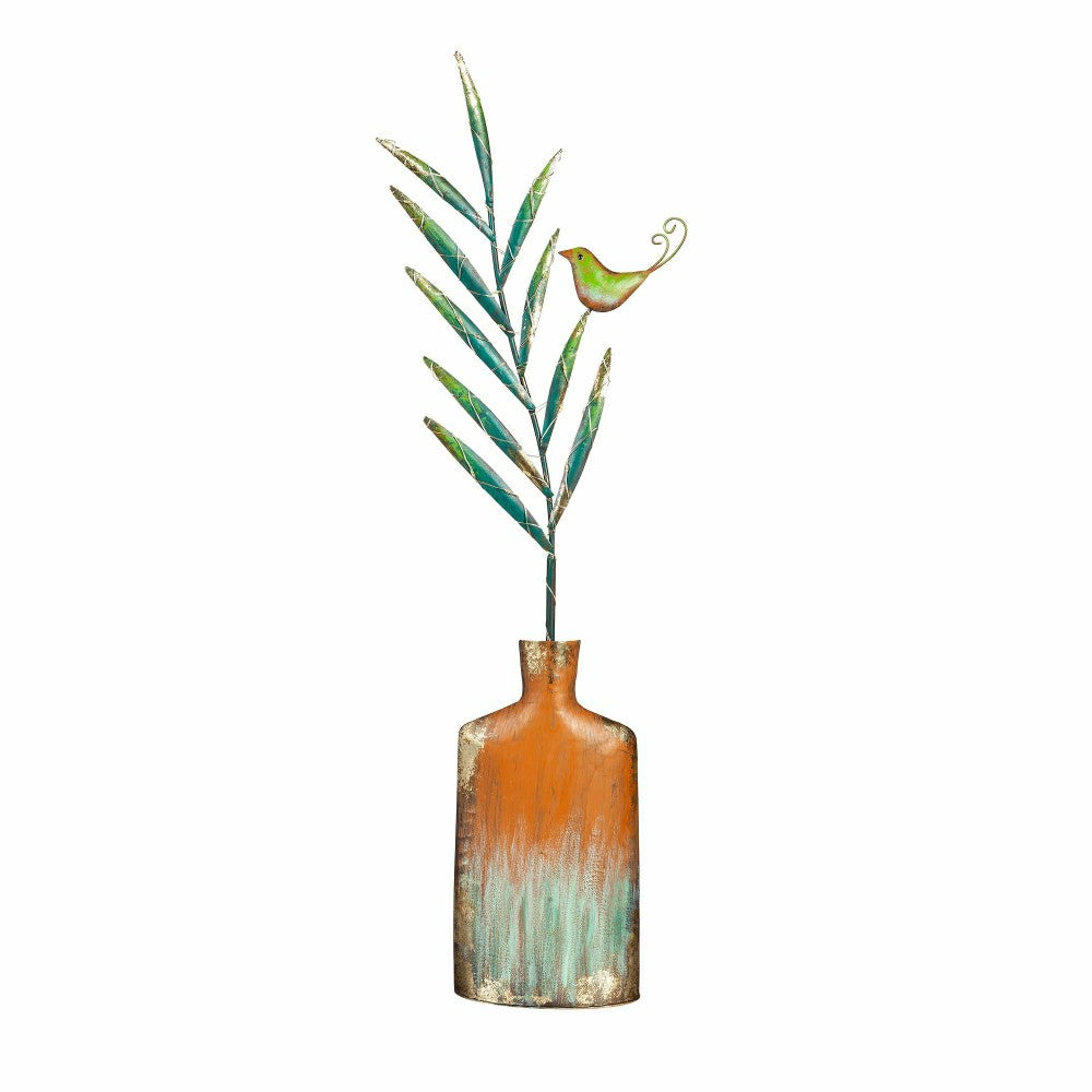 Plow & Hearth Lighted Metal Vase with Bird Garden Statue
