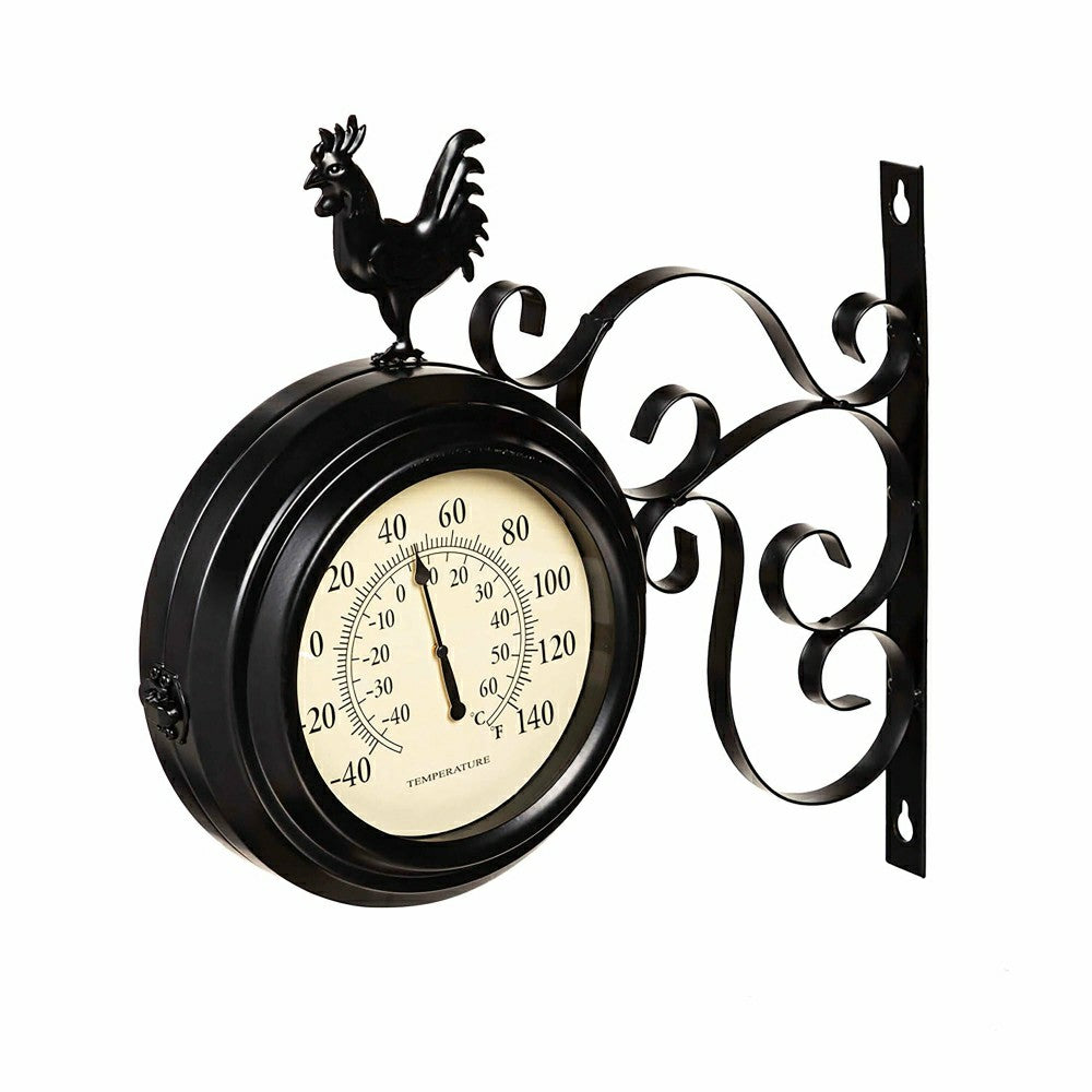 Plow & Hearth Outdoor Rooster Clock and Thermometer