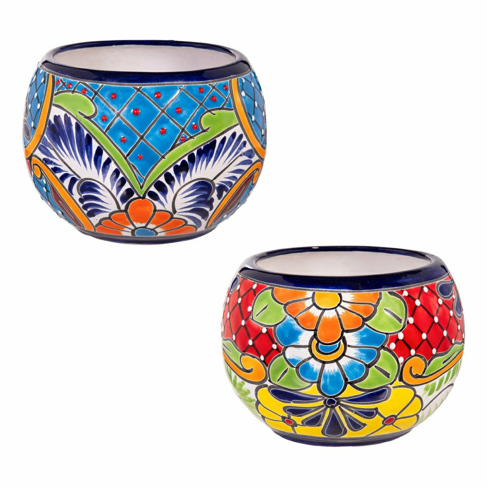 Plow & Hearth Set of 2 Mexican Talavera Baul Planters