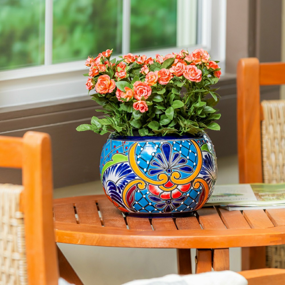 Plow & Hearth Set of 2 Mexican Talavera Baul Planters