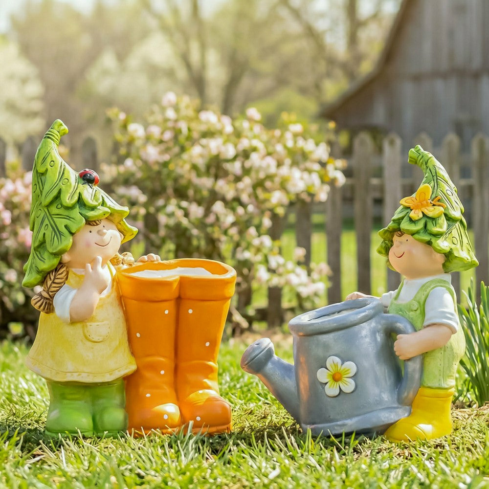 Plow & Hearth Garden Friends Children Planters, Set of 2