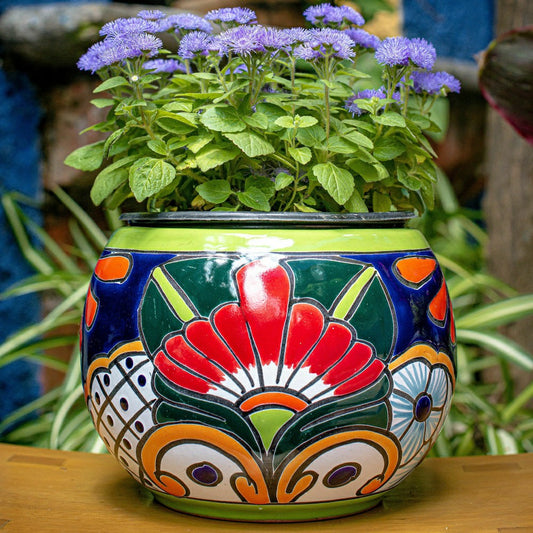 Plow & Hearth Green Talavera Baul Planter, Medium