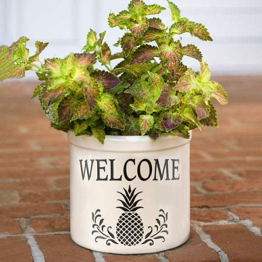 Plow & Hearth Pineapple Welcome Stoneware Crock