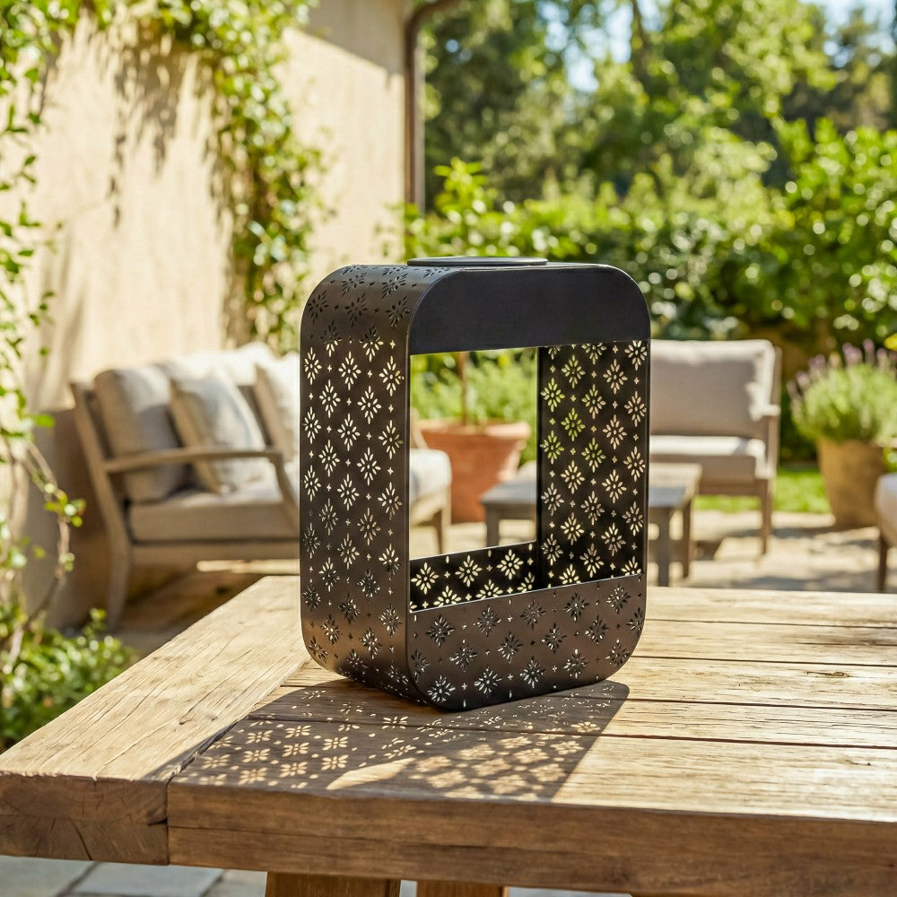 Plow & Hearth Solar Floral Planter, Black