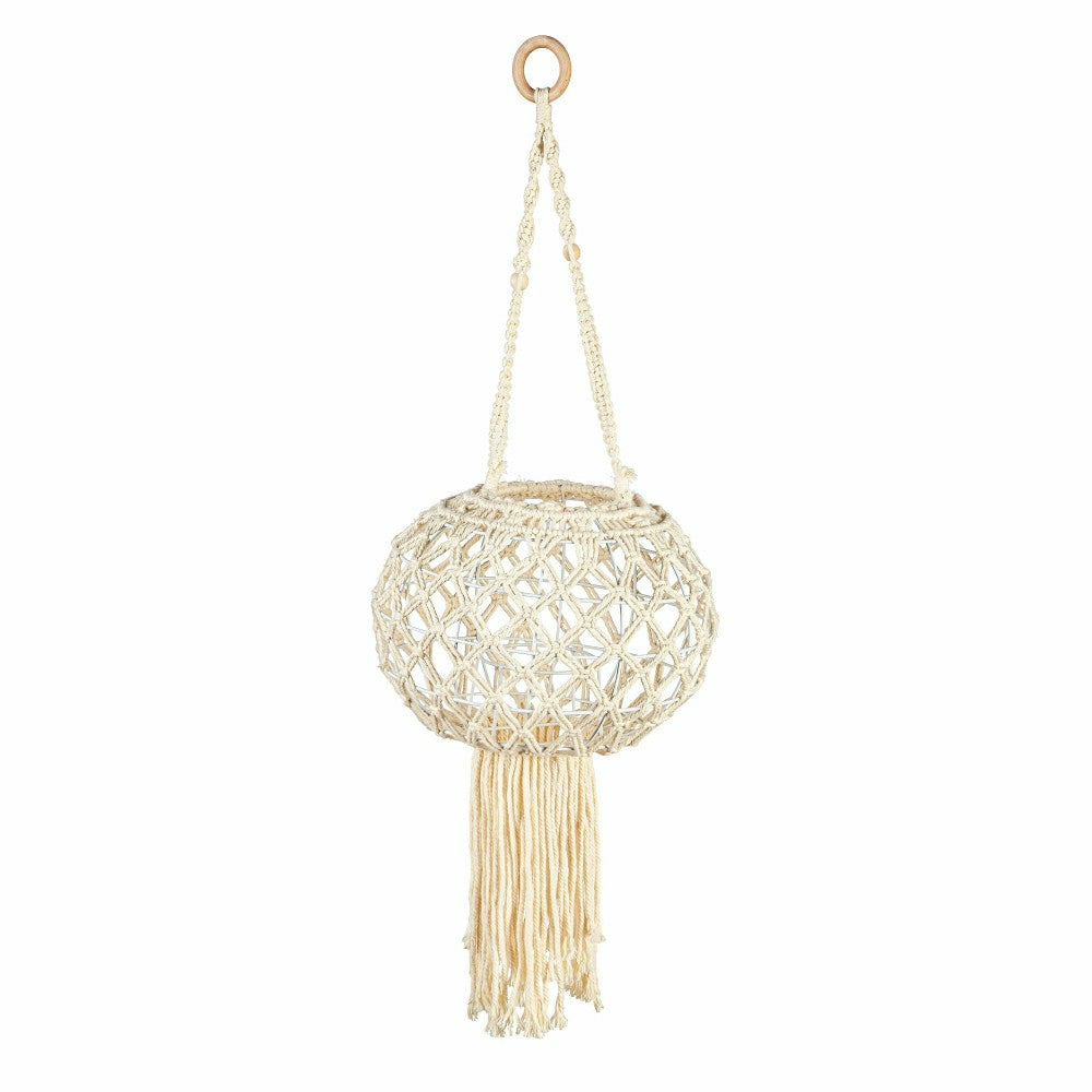 Plow & Hearth Macrame Large Hanging Globe Plant Cover, Natural