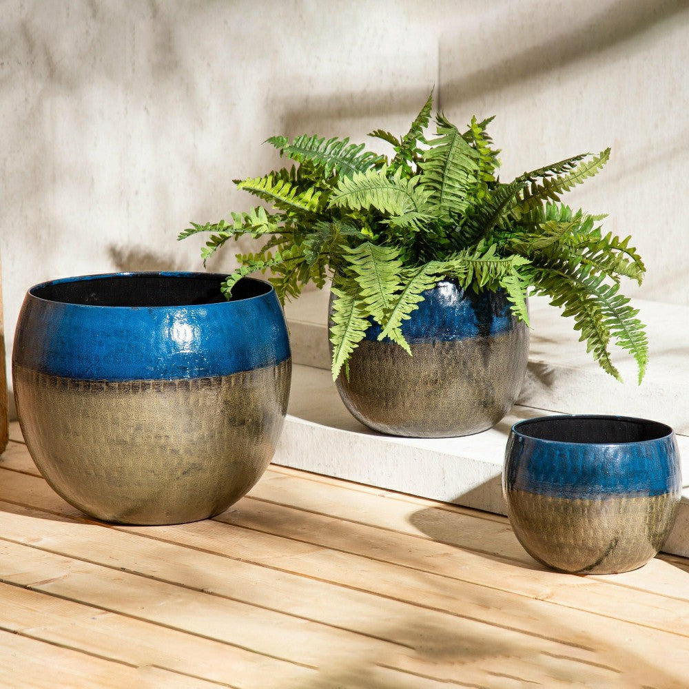 Plow & Hearth Indoor/Outdoor Two-Tone Round Planters, Set of 3