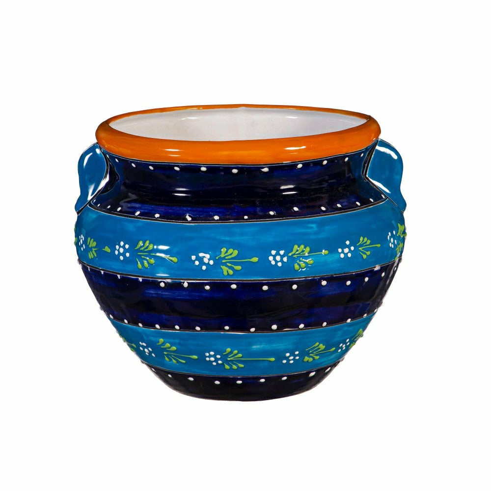 Plow & Hearth 12" Striped Blue Talavera Chata