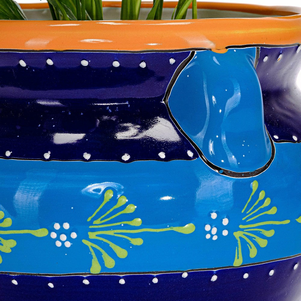 Plow & Hearth 12" Striped Blue Talavera Chata