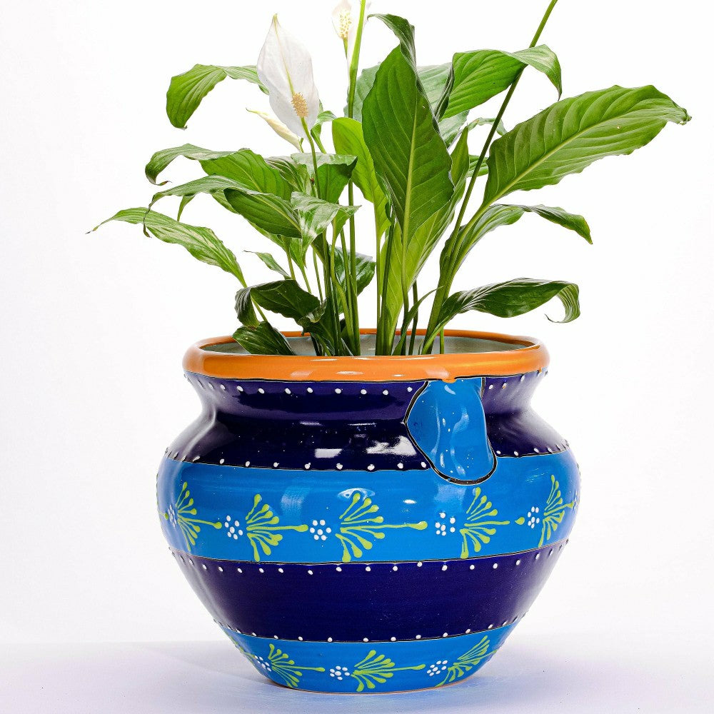 Plow & Hearth 12" Striped Blue Talavera Chata