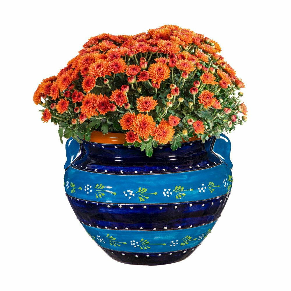 Plow & Hearth 12" Striped Blue Talavera Chata