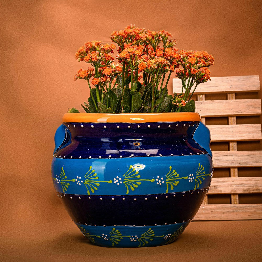 Plow & Hearth 12" Striped Blue Talavera Chata