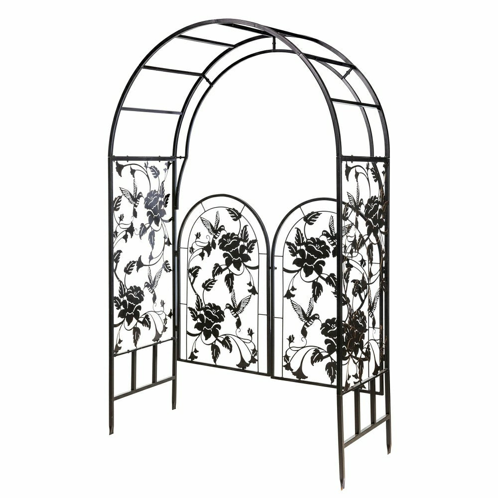 Plow & Hearth Metal Arched Hummingbird Garden Arbor with Gate