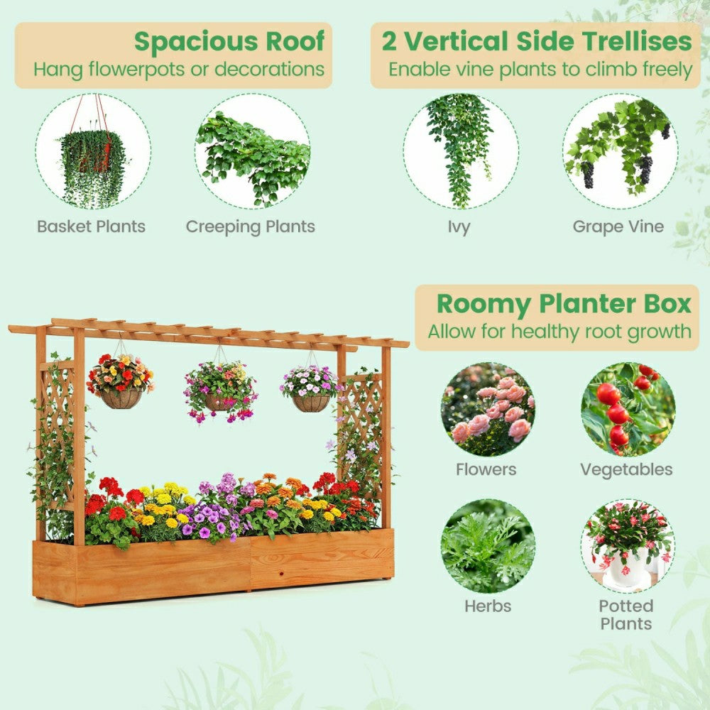 Plow & Hearth Raised Garden Bed Planter Box with Lattice Trellis