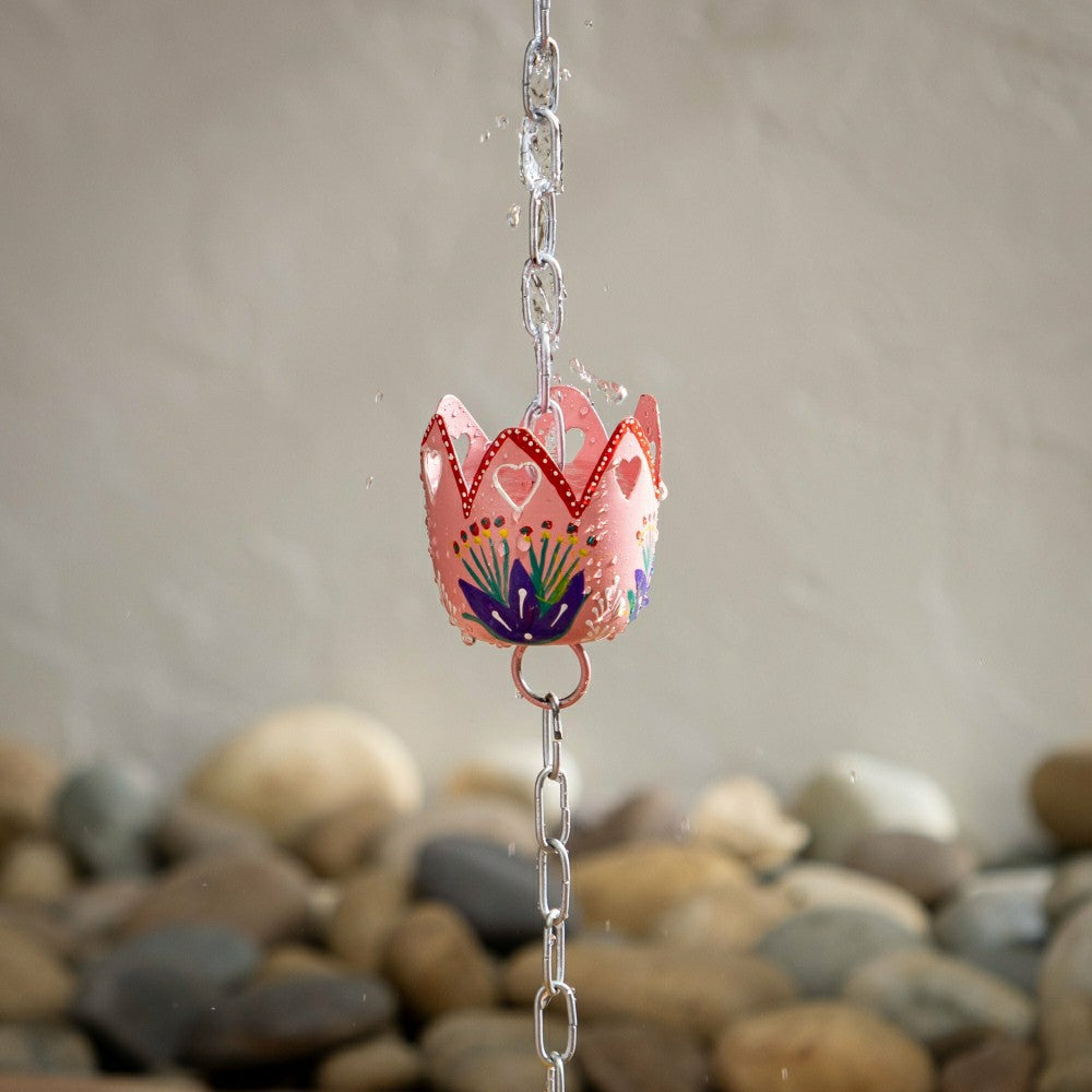 Plow & Hearth Tropical Oasis Rain Chain, Hand Painted Metal Basket, 96"