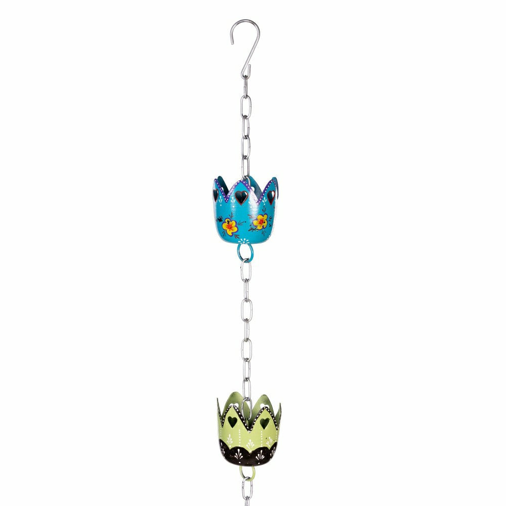 Plow & Hearth Tropical Oasis Rain Chain, Hand Painted Metal Basket, 96"