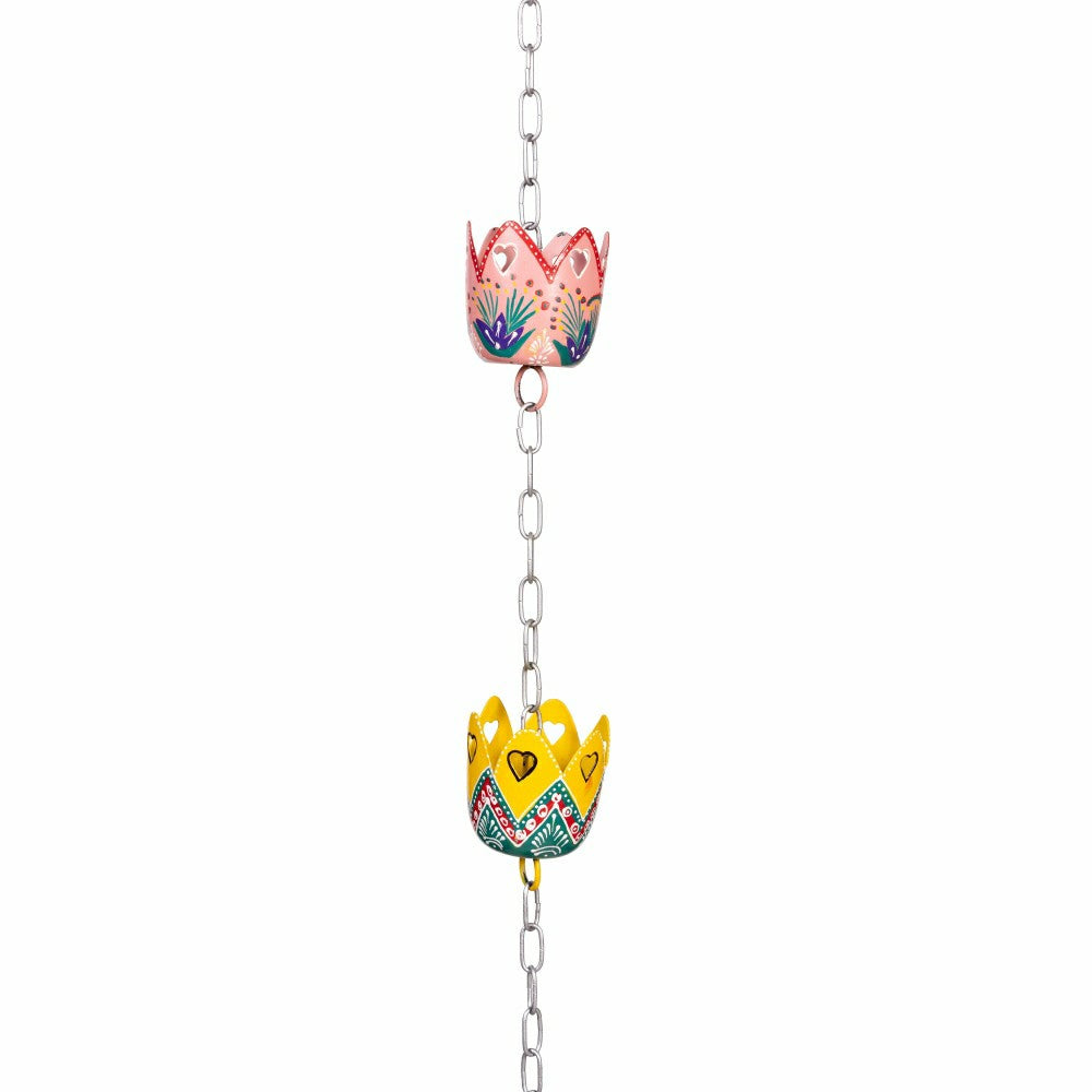 Plow & Hearth Tropical Oasis Rain Chain, Hand Painted Metal Basket, 96"